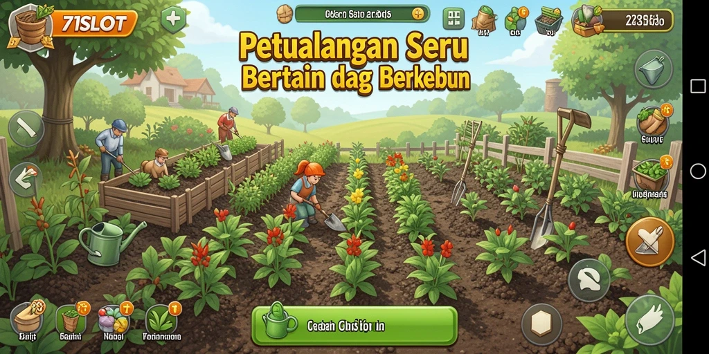 Screenshot gameplay 171SLOT menampilkan ladang yang subur dan tanaman beragam.
