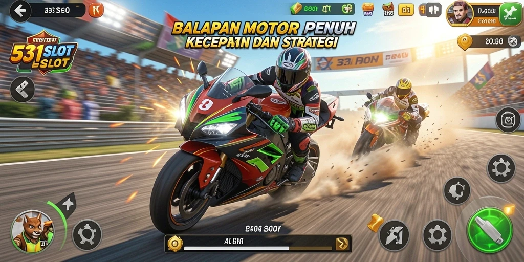 Screenshot gameplay 531SLOT menampilkan aksi balapan motor yang mendebarkan.