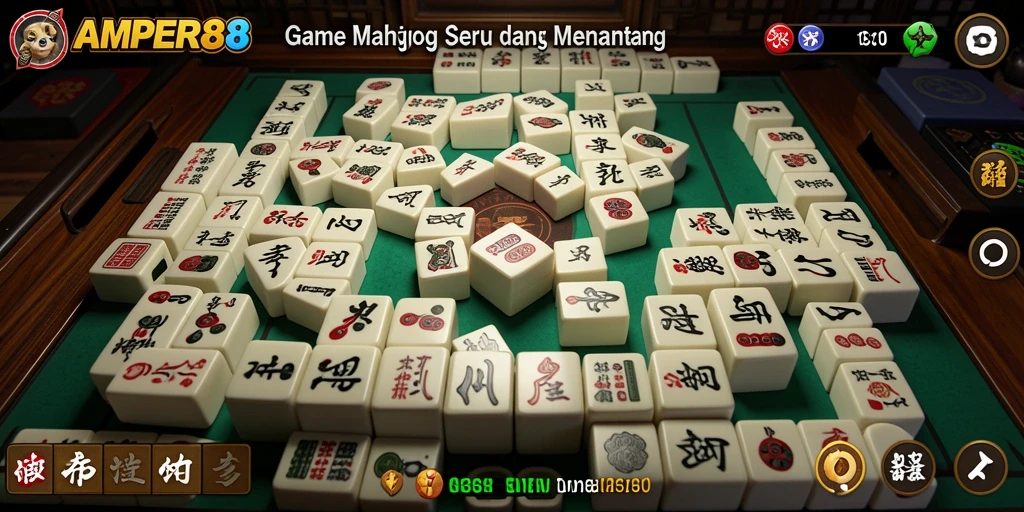 Tampilan gameplay utama AMPER88 dengan desain ubin Mahjong.