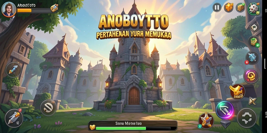 Screenshot utama dari gameplay ANOBOYTOTO yang menampilkan pertahanan menara yang dramatis.