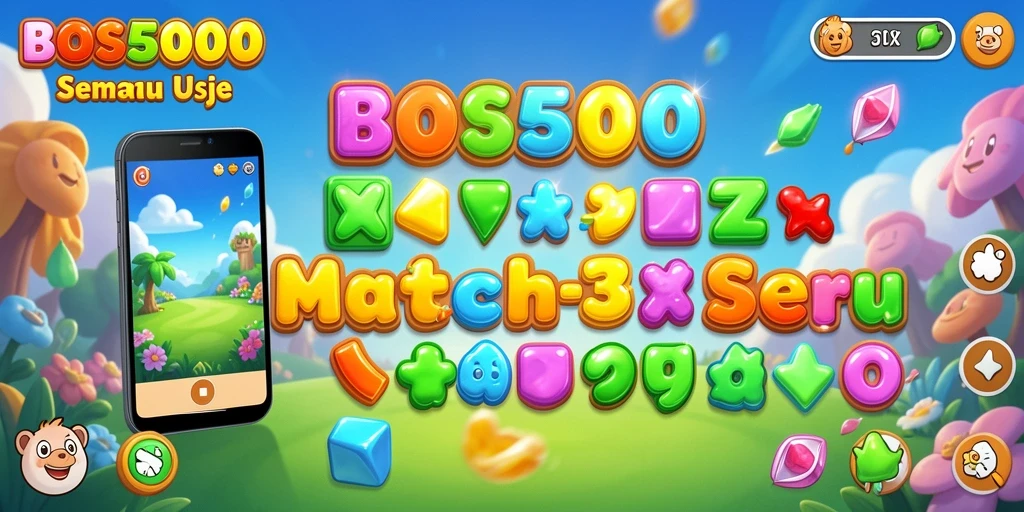 Tampilan menarik gameplay Match-3 BOS5000 yang penuh warna.