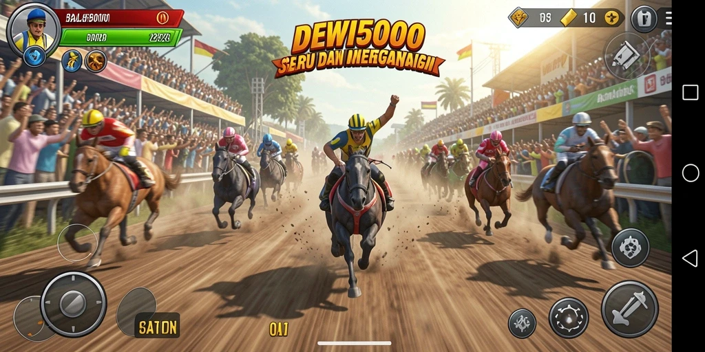 Tampilan gameplay DEWI5000 yang mendebarkan di lintasan balap.