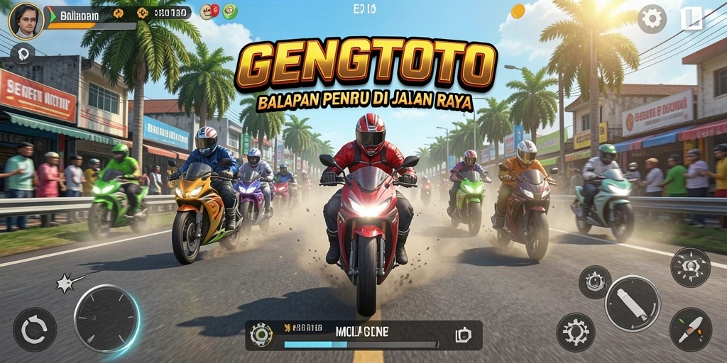 Screenshot GENGTOTO menampilkan aksi balapan motor yang seru dan mendebarkan.