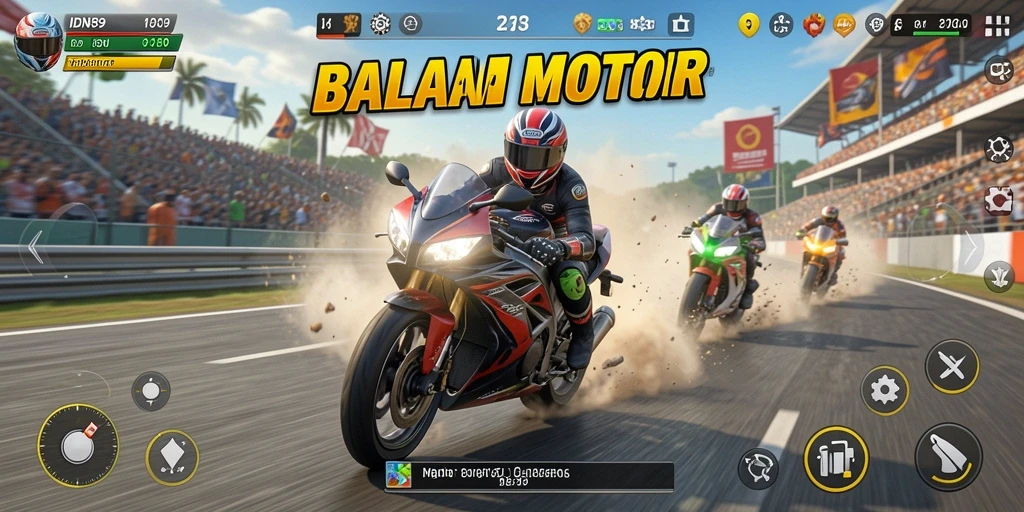 Tampilan gameplay menegangkan dalam balapan motor IDN89.