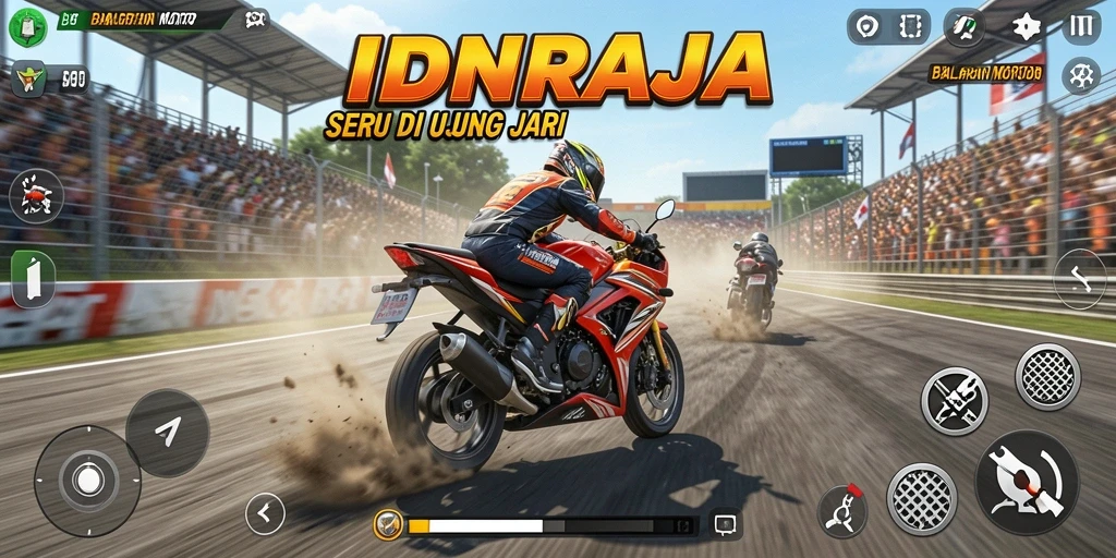 Screenshot gameplay menampilkan aksi balapan motor yang mendebarkan.