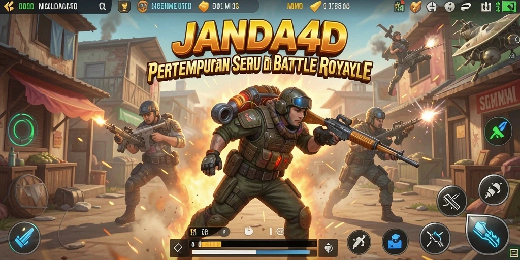 Screenshot gameplay JANDA4D menampilkan pertempuran intens di arena Battle Royale.