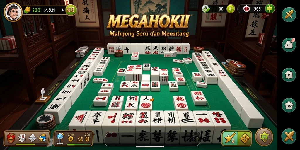 Screenshot gameplay MEGAHOKI menunjukkan keseruan permainan Mahjong.