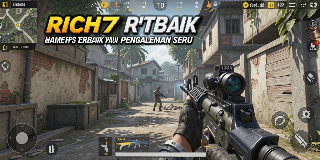 Screenshot gameplay RICH7 menampilkan aksi tembak-menembak intens.