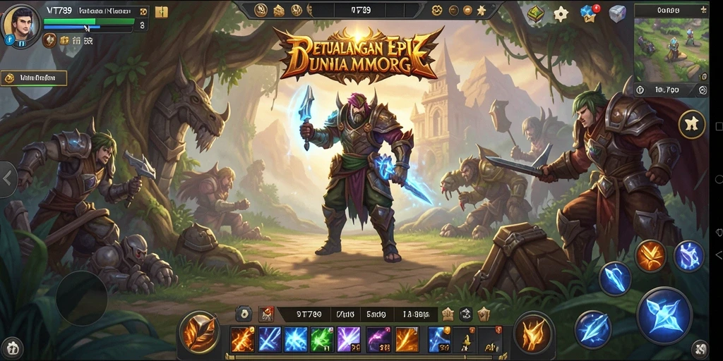 Screenshot gameplay VT789 menampilkan pertarungan epik di dunia MMORPG.