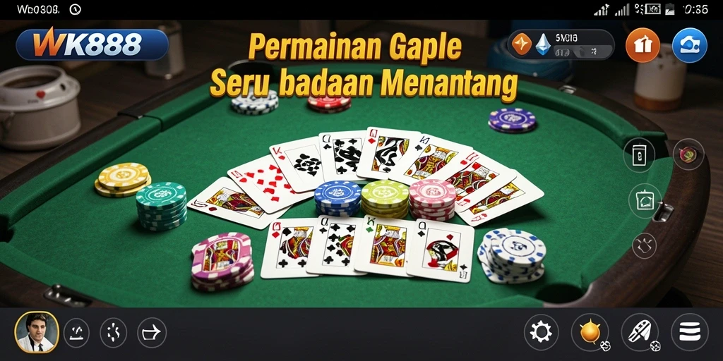 Screenshot permainan Gaple WK888 yang menunjukkan keseruan gameplay.